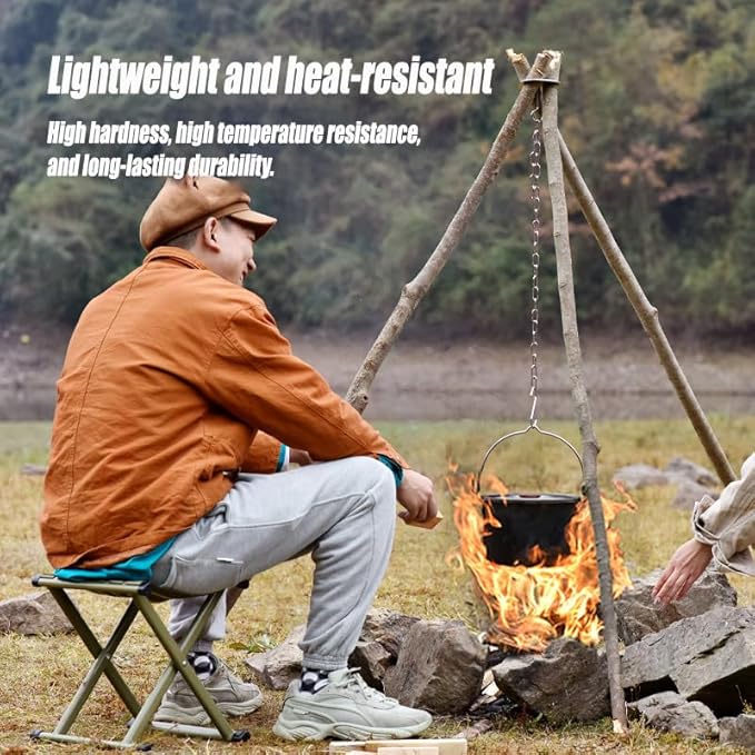 Camping Tripod Board, Turn Branches Into Stainless Steel Campfire Support Plate With Adjustable Chain For Hanging Cookware Perfect Portable Camping Gear Accessories For Outdoor Cooking(1pcs)