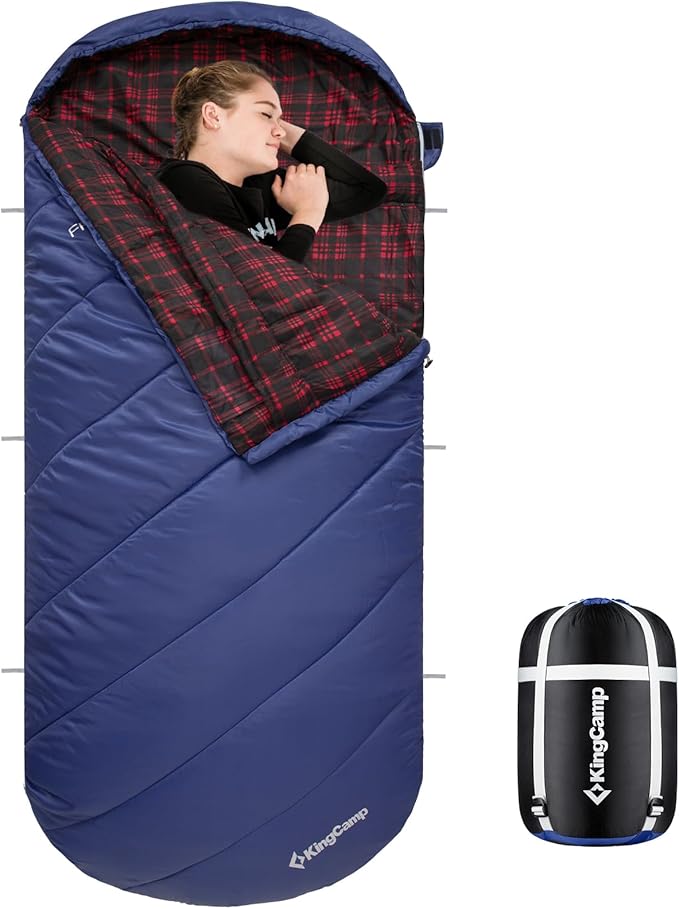 KingCamp Sleeping Bag for Adults, Cold Weather & Warm Extra Wide Big & Tall XL Portable Waterproof Flannel Sleeping Bags, Essentials Gear Accessories for Camping Backpacking Hiking Indoor & Outdoor