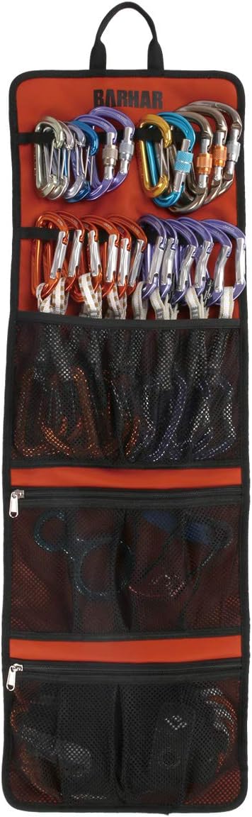 Climbing Quickdraw Hanging Storage Bag, Carabiner Hook Gear Equipment Parts Collections, Durable Foldable Bundled Roll Anti-scratch Bag, Small Tools Organizer Pouch, suit for Rock Climbing Ice Climb