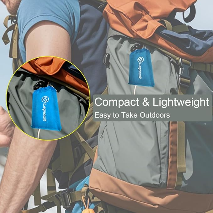 Outdoor Pocket Blanket, 55"x39" Waterproof Foldable Compact Small Pincic Blanket, Ultralight Tarp for Camping, Festival, Beach, Hiking, Backpacking, Travel and More, Stakes Included