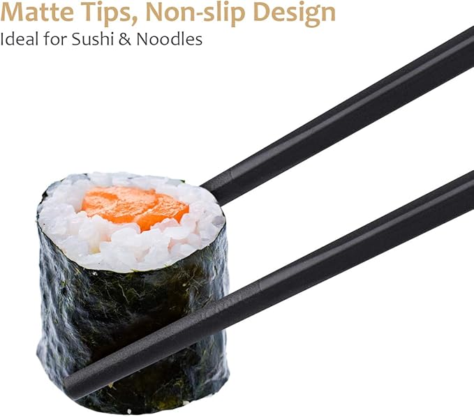 10 Pairs Fiberglass Chopsticks, GLAMFIELDS Reusable Chop sticks Dishwasher Safe, Non-slip, 9 1/2 inch (Silver)