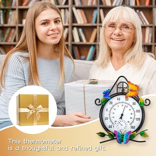 Large Outdoor Thermometer，House-Shape Wall-Mounted Thermometer with Humidity, Easy to Read Decorative Outside Thermometer for Patio, Garden, No Require Batteries