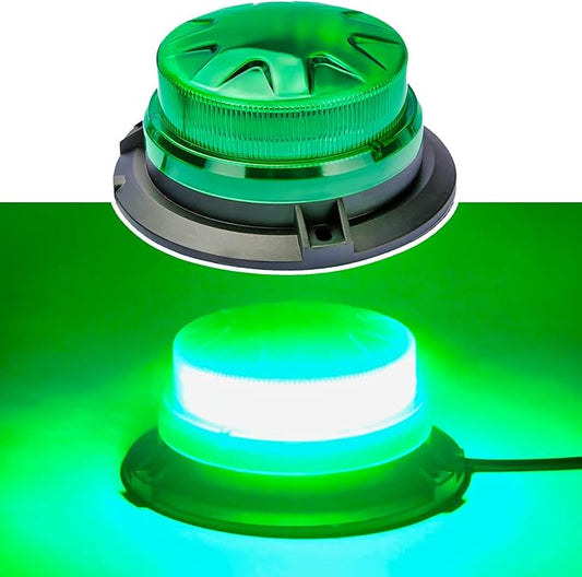 Green Led Emergency Strobe Beacon Lights with Magnetic Mount and 8 Flash Models Warning Safety Flashing Rooftop Signal Lamps for Vehicles Forklift Truck Tractor Golf (24-LED 12V-24V)