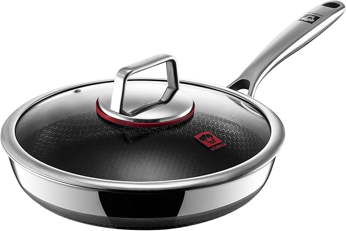 10in+Lid Nonstick Frying Pan - Stainless Steel Skillet, Dishwasher & Oven Safe, Compatible with Induction & Gas Stoves, Non-Toxic & Easy to Clean
