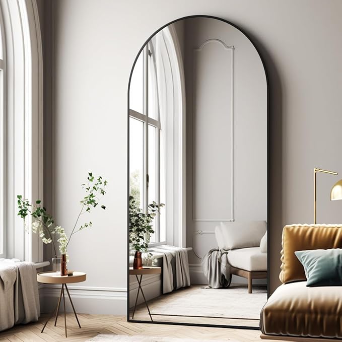 Oversized Full-Body Mirror, 76" x 34" Arched Full-Length Mirror, Black Metal Frame, Floor Mirror for Bedroom, Living/Dressing Room, Gym - Stand/Wall Mounted/Leaning