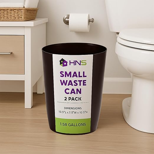 HOLDN’ STORAGE Small Trash Can - Set of 2 Open Top Waste Bin of 1.58 Gallon, Compact Waste Can Perfect for Bathroom, Kitchen, Office, Dorm - Durable Garbage Can - Glossy Black