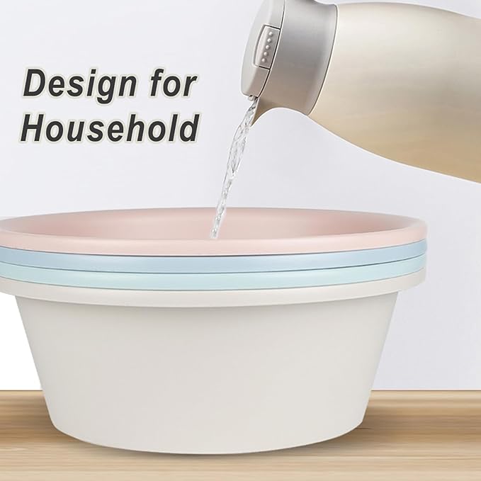 4 Pack Round Plastic Wash Basin, 5 Quart Small Basin Tub Stackable Camping Basin for Washing Face, Fruit, Dishes, Bottles, Home Kitchen Sink, 11.6 X 4.3 Inches, 4 Colors