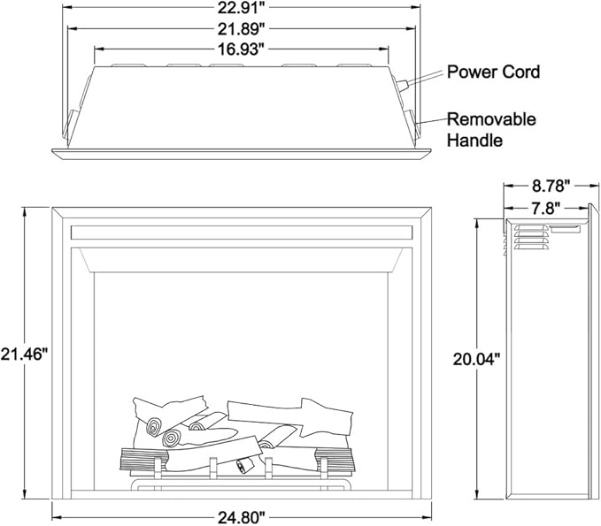 RICHFLAME Gavin 23 Inches Electric Fireplace Insert with Log Speaker, Designed for Stud, Wood Burning Opening, Cabinet & Wood Mantel, Remote Control, 750/1500W, Black