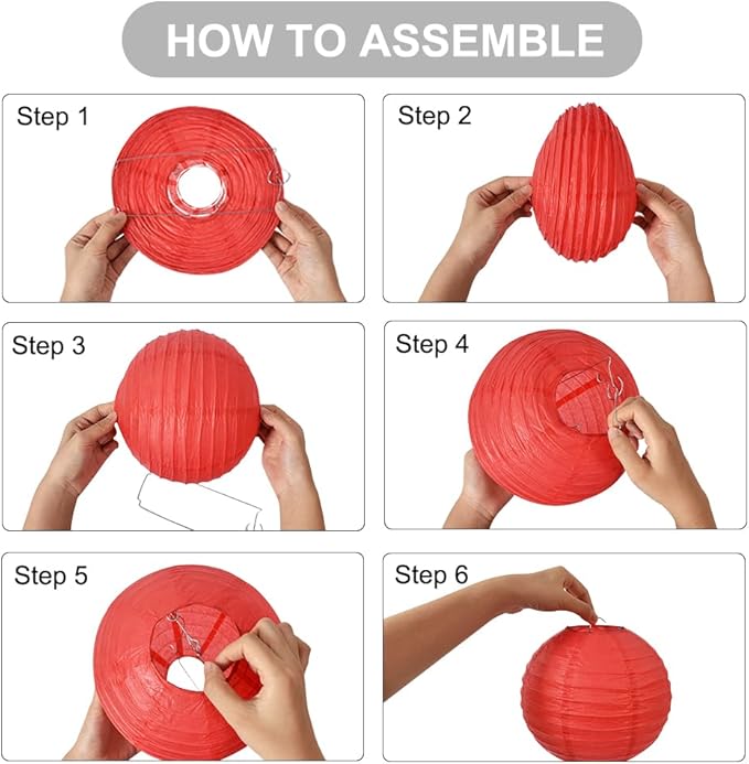 BEISHIDA 8-Inch White Paper Lanterns Decorative Chinese/Japanese Hanging Round Paper Lanterns Lamp for Birthday, Wedding, Christmas, Bridal, Home Decor, Party Decoration (6 Packs)