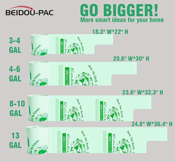 13 Gallon Compostable Trash Bags, 30 Count, Compost Bags Tall Kitchen Trash Bags with Handle, Sturdy Biodegradable Garbage Bags Food Scrap Waste Bags, ASTM D6400, US BPI Certified