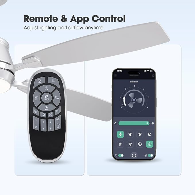 52" Ceiling Fan with Light, Modern Low Profile Ceiling Fan with Light, DC Reversible Motor, Smart APP & Remote Control, Whisper Quiet, Dimmable LED for Bedroom/Living Room