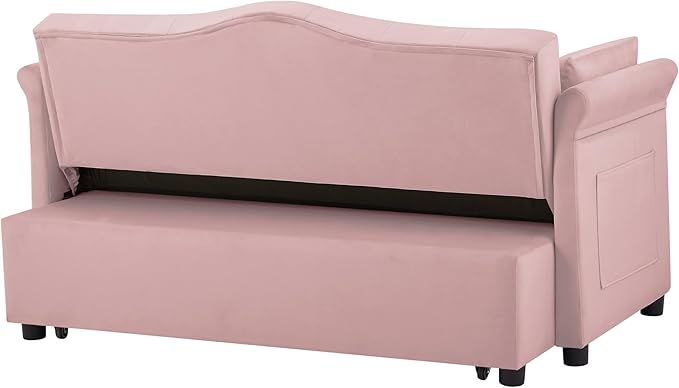 58" Velvet Sofa Bed, 3-in-1 Convertible Pull-Out Sleeper Sofa & Couch with Storage Bag and Adjustable Backrest,Perfect for Small Spaces, Living Room, or Office