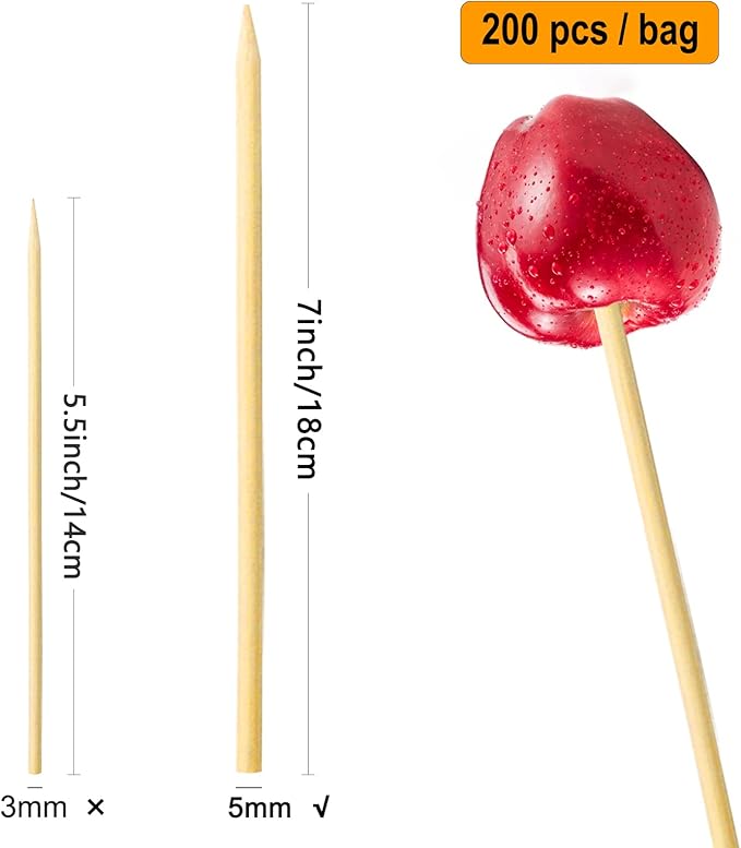 BLUE TOP 200pcs Bamboo 5mm 7in Skewer Sticks, Strong & Durable, Eco-Friendly, Smooth & Safe, Multi-Use