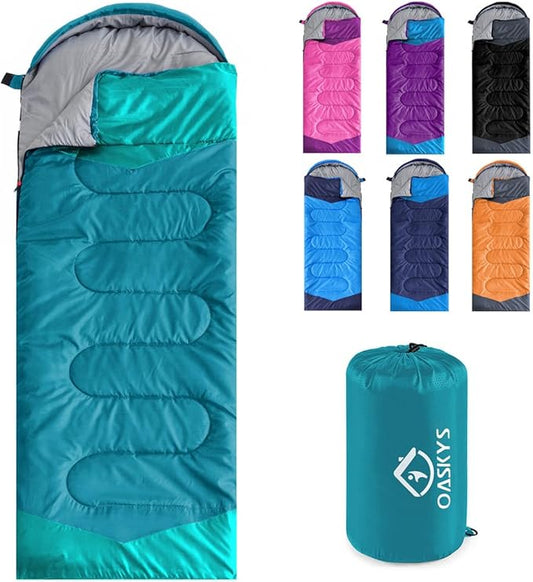 oaskys Camping Sleeping Bag - 3 Season Warm & Cool Weather - Summer Spring Fall Lightweight Waterproof for Adults Kids - Camping Gear Equipment, Traveling, and Outdoors
