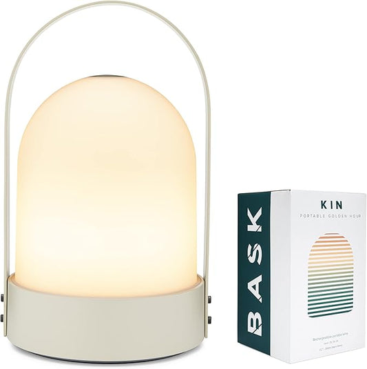 Bask KIN 3.0 Portable Cordless Lantern Table Lamp | USB Rechargeable | Powerful Long-Lasting 4000mAh Battery | Kids Bedroom | Easy 3-Step Touch Dimmable | UltraBright LED (Vanilla Cream)