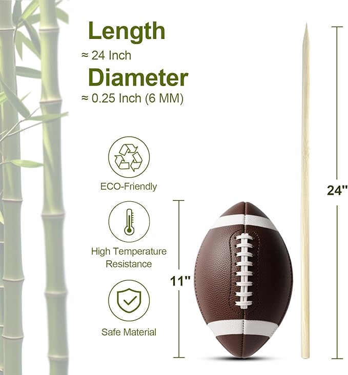 Extra Long 24" Bamboo Smores Sticks (150 Pcs), Marshmallow Roasting Sticks for Fire Pit, 6mm Heavy Duty Wooden Skewers for Smore Hot Dog Barbecue Thick Sticks