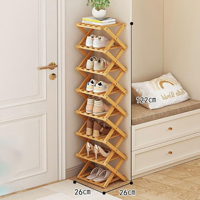 YYW Bamboo Shoe Rack for Entryway,Installation-Free and Foldable Vertical Shoe Storage Organizer,Free Standing Shoe Racks Shelf Closet Shoe Organizer for Living Room (Nature-8 Layers)