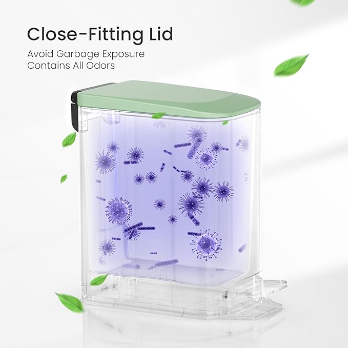 Cesun Small Bathroom Trash Can with Lid Soft Close, Step Pedal, 6 Liter / 1.6 Gallon Stainless Steel Garbage Can with Removable Inner Bucket, Anti-Fingerprint Finish (Matt Green)