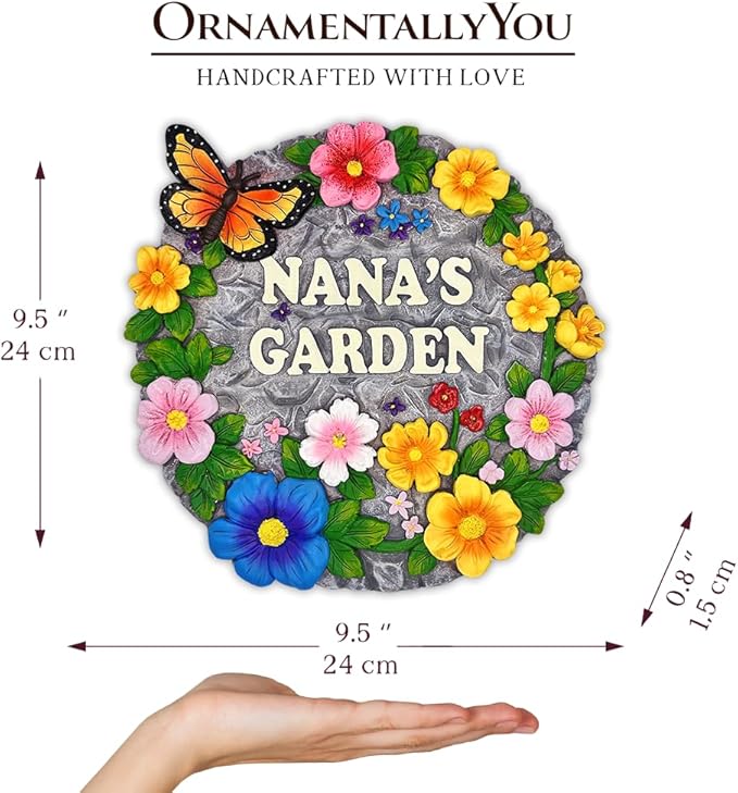 Elegant Resin Stepping Stone, Outdoor Garden Pathway Decoration (Nana’s Garden Floral Stepping Stone, 9.5" Decorative and Gift for Grandmother)