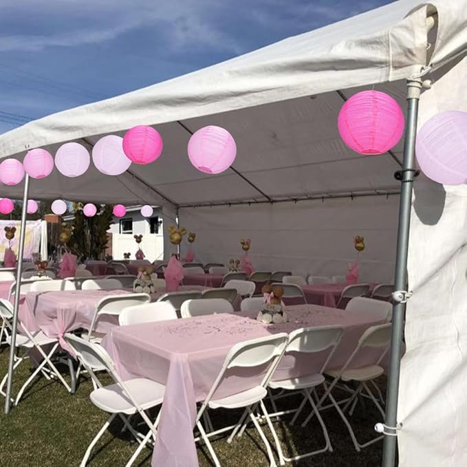 12Pcs Round Paper Lanterns Assorted Sizes (6" 8" 10" 12") for Home Decor, Restaurant, Church, Wedding, Birthday Party Decorations, Hanging Chinese Japanese Paper Lantern Lamps (Pink Series)