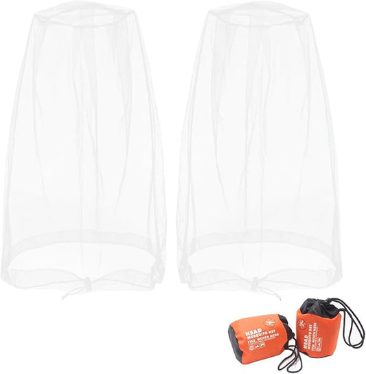 Benvo Mosquito Head Net, Face Neck Fly Netting Hood from Bugs Gnats Noseeums Screen for Any Outdoor Lover - with Carry Bags Fits Most Sizes of Hats Caps (2pcs, White, Updated Big Mesh)