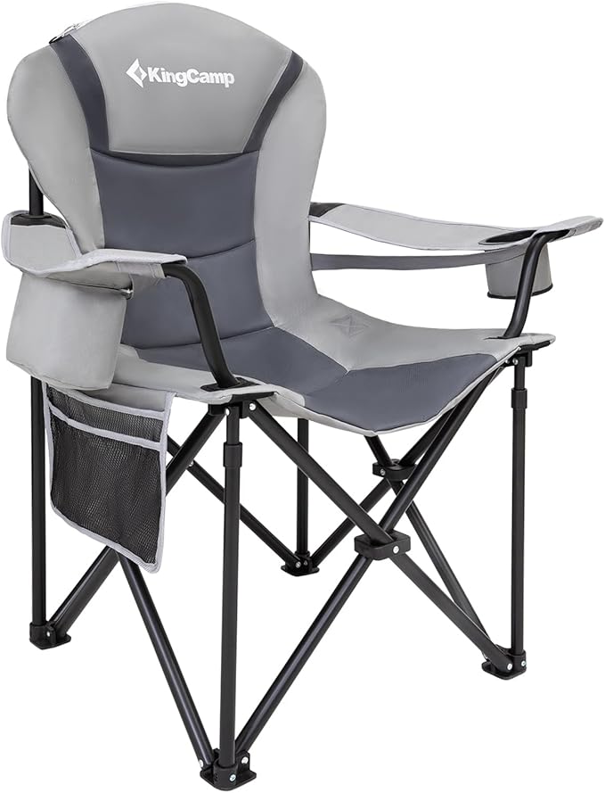 KingCamp Oversized Camping Folding Chair with Lumbar Support, Heavy Duty Ergonomic Padded Arm Chair with Cooler Bag, Cup Holder, Portable for Outdoor