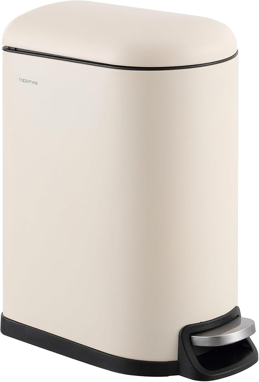 happimess HPM1009F Roland Mini 2.6-Gallon Step-Open Trash Can, Limestone Beige,with Soft-Close Lid, Fingerprint Resistant, Modern, Minimalistic for Home, Kitchen, Office, Bedroom, Bathroom
