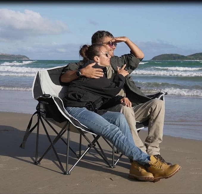 KingCamp Double Camping Chair, Oversized Heavy Duty Loveseat for Adults Portable Folding XL 2 Person Couch Padded Comfortable Two Seat with Cup Holder for Outdoor Lawn Backyard