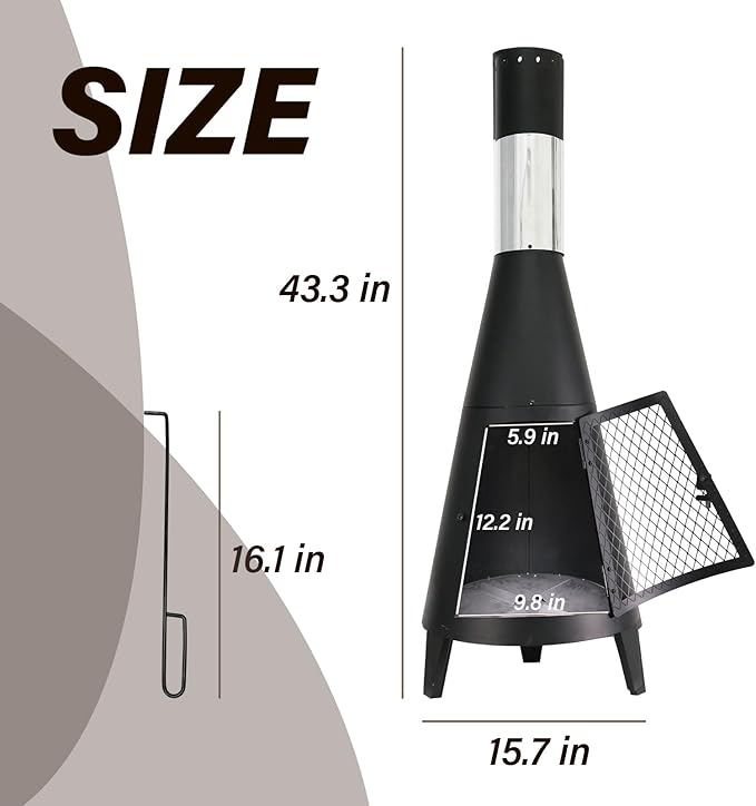 ptlsy 43inch Tall Chiminea Outdoor Fireplace Wood Burning for Backyard and Patio Wood Burning Rocket Fire Pit