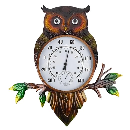 Owl Outdoor Thermometer, 22" Metal Indoor Wall Thermometer, Large Outside Thermometer with Large Number for Patio Home Room Decor