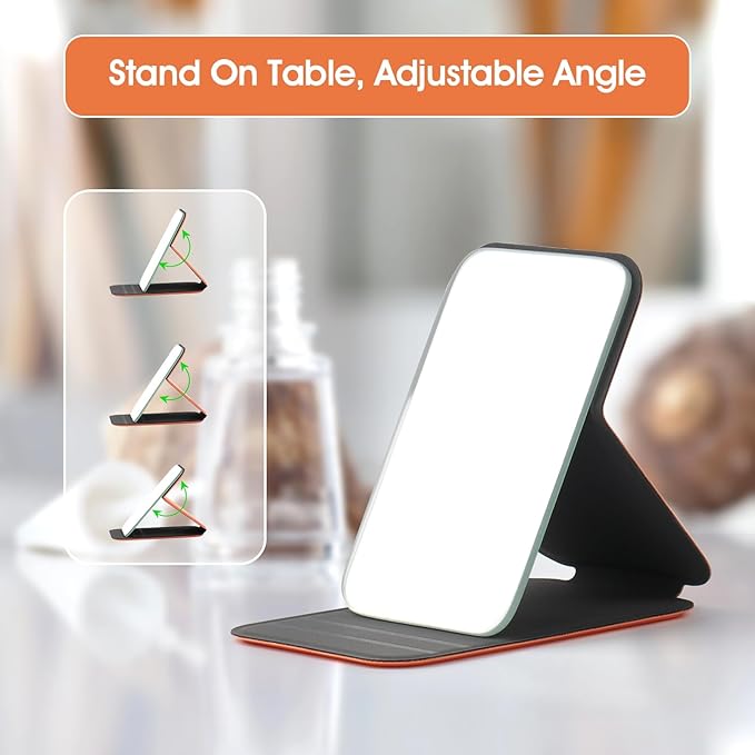 Hand Mirror,Ultrathin Ultralight, Portable, Folding, Handheld, Compact Travel Mirror for Camping,Home,Office,Small Mirror for Pocket and Purse,Good for Gift (Orange)