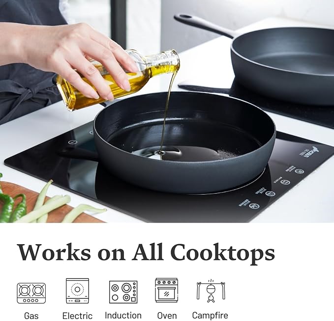 Flambo Skillet #10 - Naturally Non-Stick 10 Inch Pre-Seasoned Cast Iron Frying Pan - Smooth Nonstick Finish for Grilling, Frying, Sauteing, Searing, Baking - Use on Oven, Stove, Grill, or Campfire