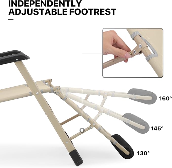 MoNiBloom Set of 2 Folding Reclining Patio Chairs, 3-Position Patio Lounger Folding Chairs with Footrest for Backyard Poolside Lawn, Cream, 330lbs Capacity