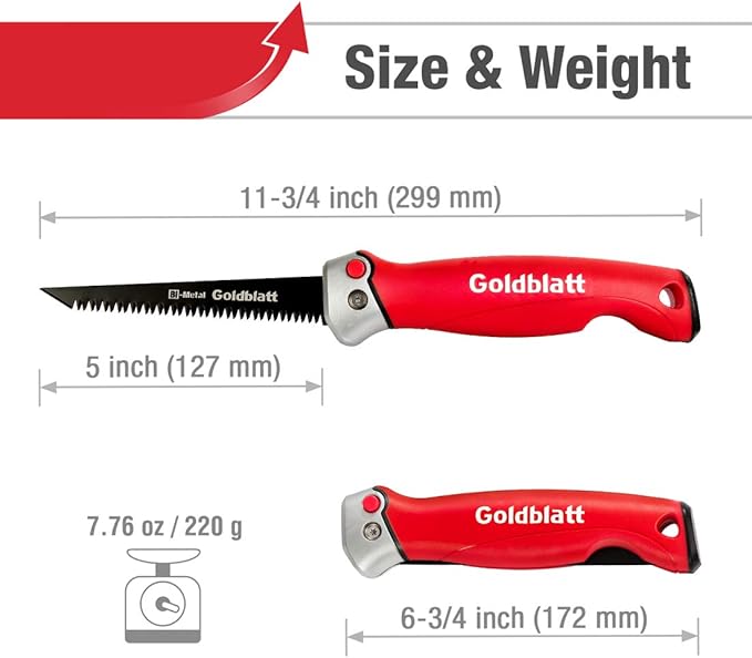Goldblatt Folding Drywall Saw, Jab Saw, Hand Saws with Soft Grip Handle, Sheetrock Saws for Wallboard, Drywall, Plywood and PVC