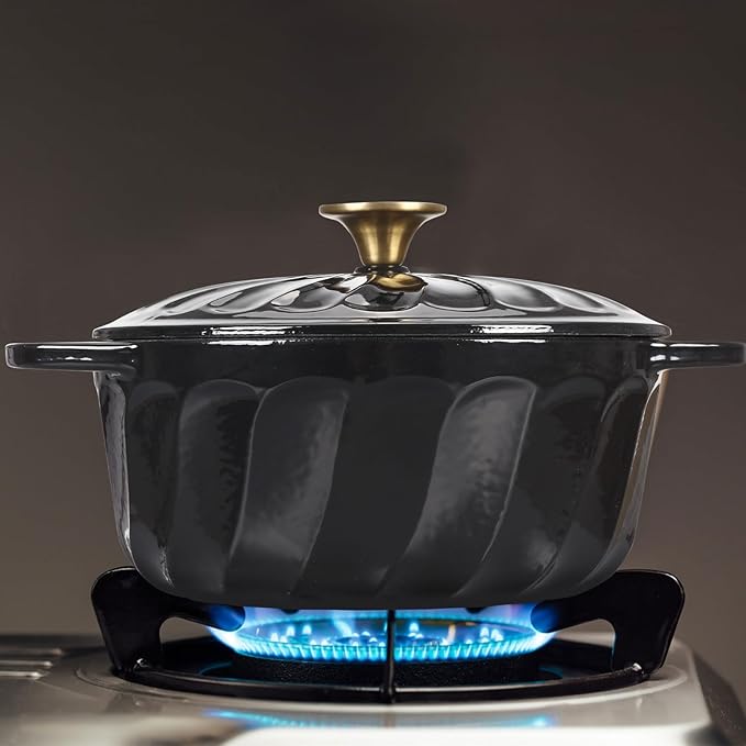 Enameled Cast Iron Dutch Oven with Lid, 6 QT Cast Iron Dutch Oven Pot, Dual Handles for Bread Baking, Cook, Bake, Oven Safe across All Cooktops (Black,6 QT)