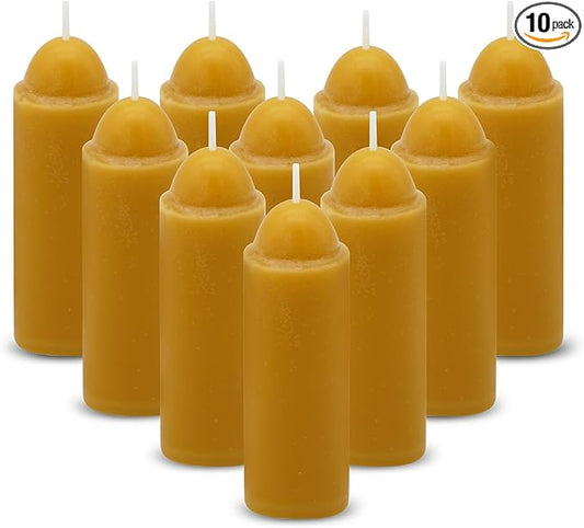 15-Hour Natural Beeswax Candles Compatible with Candle Lanterns - Smokeless Clean Long Lasting Burning for Outdoor, Camping, Emergency, Survival Emergency Preparedness- 10Pack