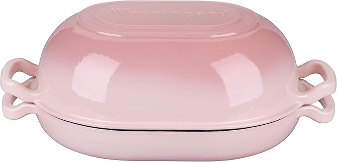 Enameled Cast Iron Sourdough Bread Oven, Dutch Oven, Loaf Cast Iron Bread Pan for Homemade Bread Baking, Meatloaf Pan with Lid, 7QT, Pink