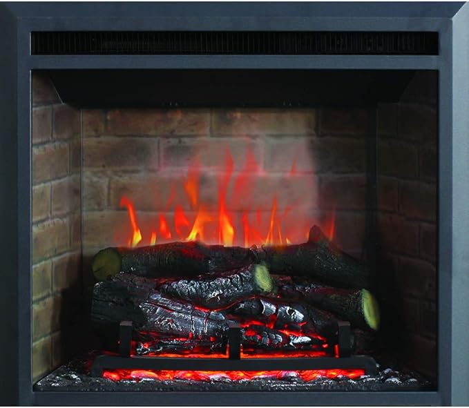 RICHFLAME Gavin 23 Inches Electric Fireplace Insert with Log Speaker, Designed for Stud, Wood Burning Opening, Cabinet & Wood Mantel, Remote Control, 750/1500W, Black