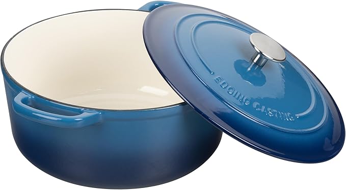 Enameled Cast Iron Dutch Oven Pot with Lid, 7 Quart, Round Dutch Ovens for Bread Baking, Bread Oven, Oven Safe up to 500°F, Lake Blue