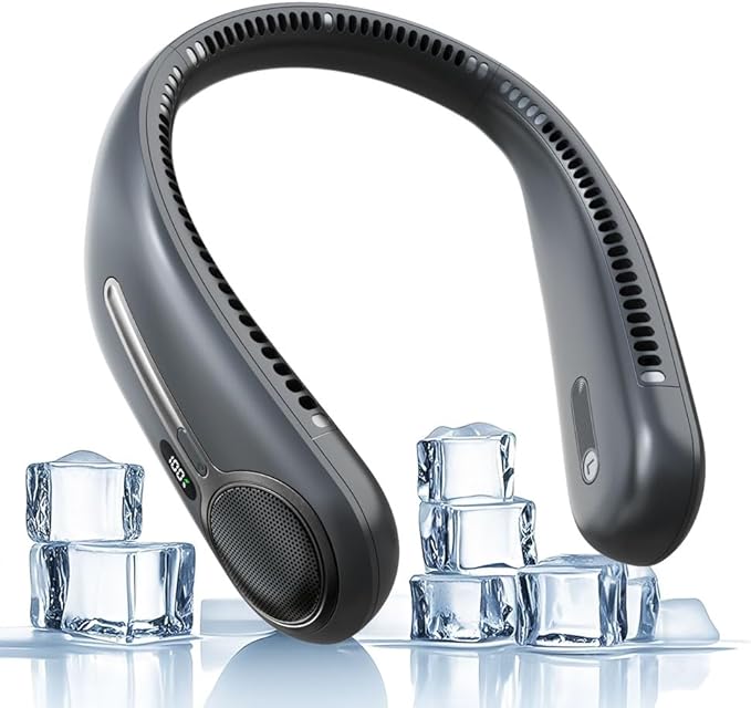 Portable Neck Fan,Gift Ideas,Personal Wearable Bladeless Fan,360° Cooling,LED Display,4-Speeds,6000mAh Rechargeable,Powerful Wind,Outdoor Travel Camping,Birthday Gifts for Men Women (Dark grey)