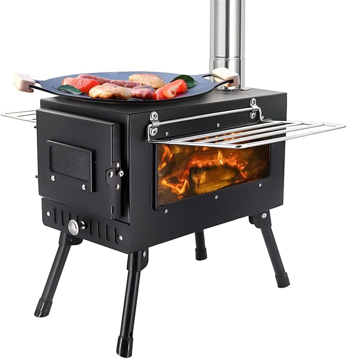 outdoor Camping Stove Portable Tent Keep Warm Stove With Chimney Pipe Camping Accessories Backpacking BBQ Hiking Picnic Outdoor Cooking Tools