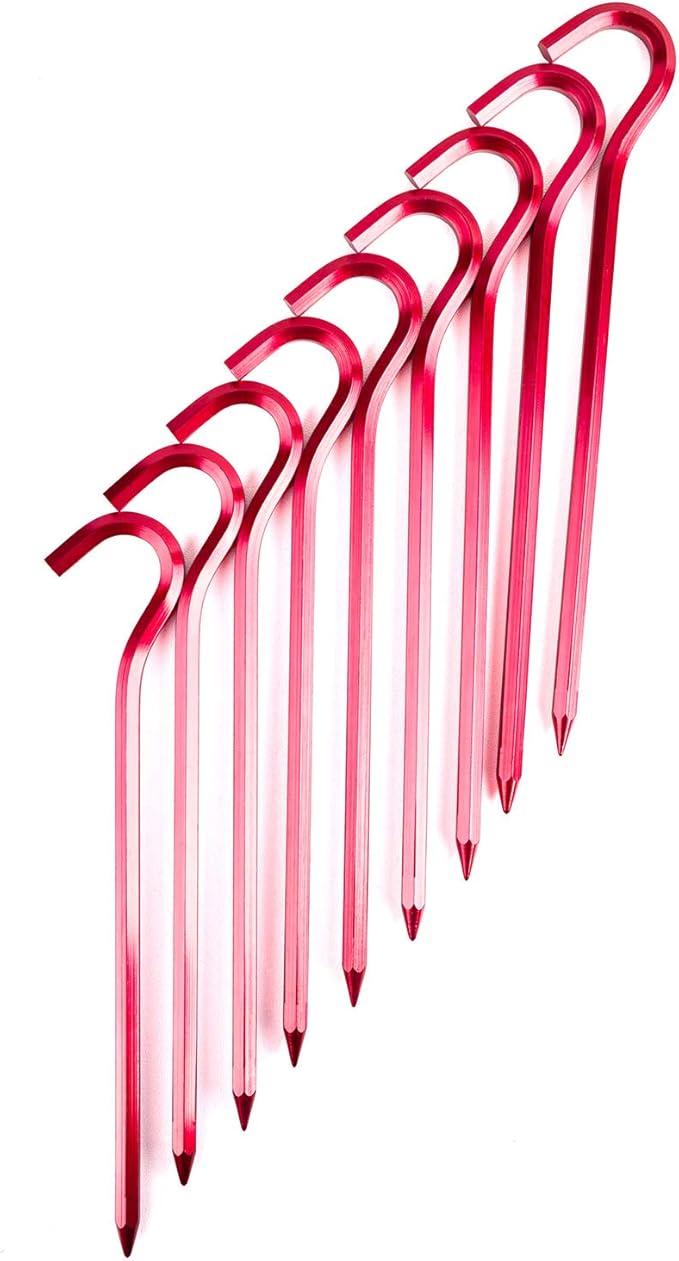Tent Pegs - Aluminium Tent Stakes Pegs with Hook - 7’’ Hexagon Rod Stakes Nail Spike Garden Stakes Camping Pegs for Pitching Camping Tent, Canopies