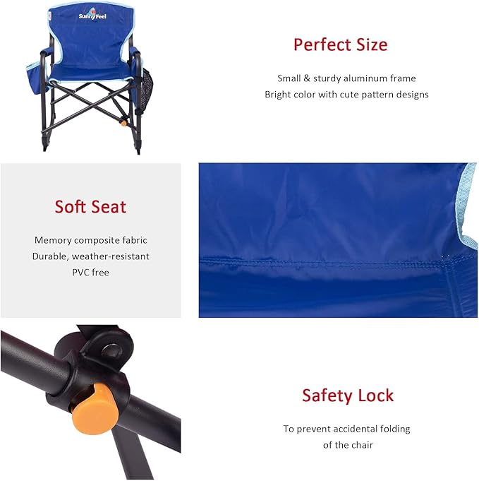 SUNNYFEEL Small Camping Chair, Portable Folding Aluminum Directors Chairs Lightweigh with Cup Hold, Pocket for Beach,Trip,Picnic,Outdoor Sports Events Foldable Camp Lawn Chair with Backpack Straps