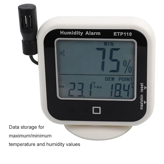 Walfront ETP110 Pro Digital Hygrometer Thermometer Lab Grade Humidity Temperature Dew Point Monitor with Data Storage Alarm for Home Laboratory Greenhouse