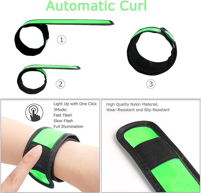 Pack of 6 LED Light Up Band Slap Bracelets Night Safety Wrist Band for Cycling Walking Running Concert Camping Outdoor Sports