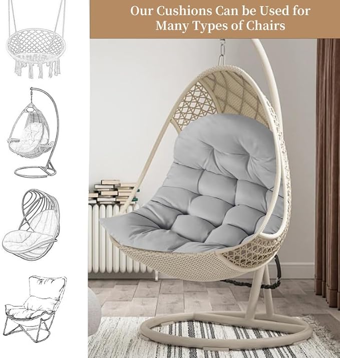 Thicken Egg Chair Cushion Replacement, Outdoor Hammock Swing Chair Cushions, Hanging Wicker Basket Seat Pad with High Elasticity PP Cotton, for Garden Patio Porch Furniture (Only Cushion)