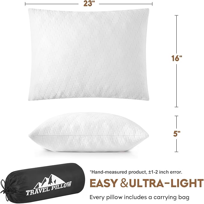 Small Shredded Memory Foam Pillow, Camping Pillow Travel Pillow - Compressible Medium Firm, Breathable Cover, Ideal Backpacking Hiking, Airplane and Car (Off-White, L)