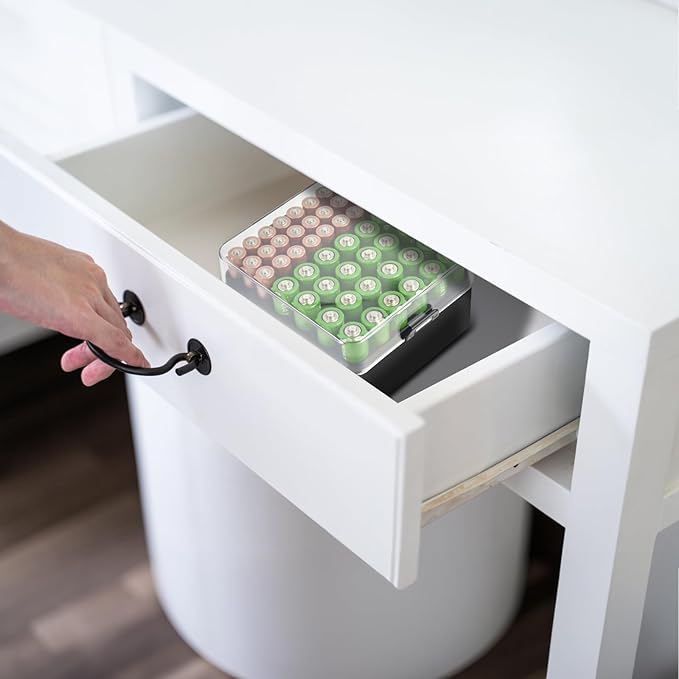 ALCYON Battery Organizer Storage Case, Battery Vault Box Container for 48pcs AA AAA Batteries, Plastic Clear Protective Battery Holder for Travelling/Home/Office (Black, Medium)