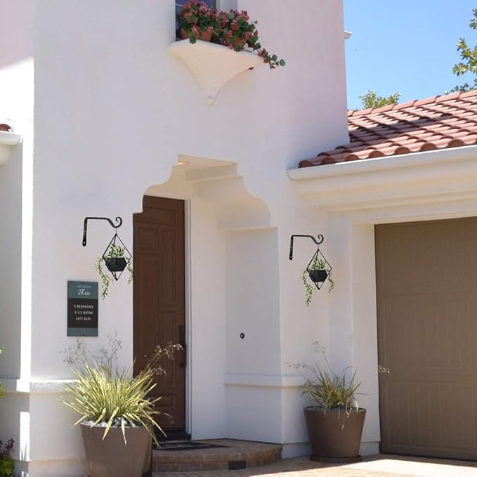 Jardim 2 Pack 6 Inch Premium Decorative Metal Iron Wall Hook, Indoor Outdoor Plant Hanger, Rustic Hanging Gardening Bracket Hook, for Planters, Bird Feeders, Lanterns, Wind Chimes (Black)