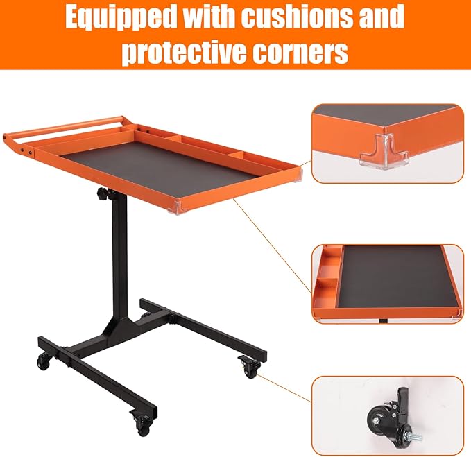 Heavy-Duty Adjustable Rolling Work Table – 220LBS Capacity Steel Tool Cart with 4 Smooth Casters, Height-Adjustable (31.5"-47.2") – Perfect for Garage, Workshop, DIY Repairs & Mechanics